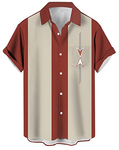 Camisas de boliche vintage para hombre, estilo casual, de manga corta, con botones, en contraste, para verano, con bloques de color, camisas cubanas