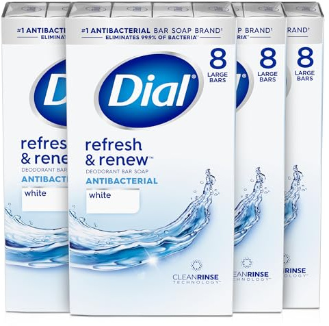 Dial Antibacterial Bar Soap, Refresh & Renew, White, 4 oz, 32 Bars