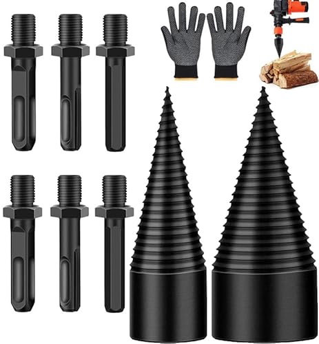 Norhogo Tornillo cónico, divisor de leña, broca de corte de madera con 3 mangos (cuadrado/redondo/hexagonal), en etapas de corte de madera, cortador de madera eléctrico (32 + 42)
