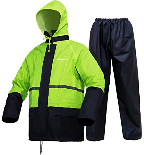 HANMENGXUAN Rain Suit High Visibility Reflective Work Rain Jacket Pants for All Sport Farm Fishing Motorcycle(M,Fluorescent)