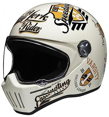 Vintage Casque de Moto Integral ECE Homologue Homme Femme Casque de Moto avec Visière Casque de Motocross Casque de Moto Scooter Helmets A,XXL