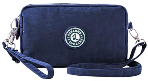 LassZone Dam nylon mobiltelefon handväska liten crossbody axelväska 3 lager handledsväska plånbok dragkedja handväska damer resehandväskor, BLÅ, Medium