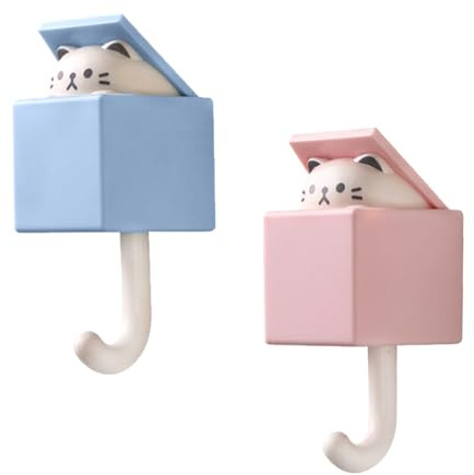 Gativs Cat Key Hook 2 Pezzi Cute Pet Hooks Gancio Appendiabiti Appendi Chiavi a Muro Gatto Self Adhesvie Cat Key Holder Attaccapanni da Porta Appendino da Muro per Appendere La Cucina il Bagno