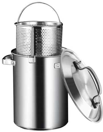 Asparagus Steamer Pasta Pot French Fries Deep Frying Pot - Stainless Steel 4L Vegetables Cooker with Basket and Steel Lid Stockpot for Spaghetti, Boiled Eggs, Corn, Shrimp