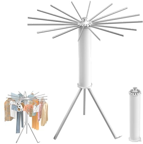 Suusolny Séchoir à linge à trois pieds - Peu encombrant - Pliable - Portable - Extensible - En aluminium - Peu encombrant - Idéal pour l'extérieur, le balcon, la chambre à coucher, la maison - 119 x