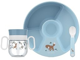 Mepal - Babygeschirr Set Mio Little Dutch - Inklusive auslaufsicherem Trinklernbecher, Kinderteller mit Unterteilung & Lernlöffel - Spülmaschinengeeignet & BPA frei - 3-teilig Set - Forest Friends