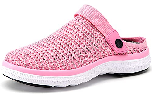 Träskor herr dam pantoletter trädgårdsskor sommar trädgårdstofflor andas halkfria sandaler, Ren rosa, 39 EU