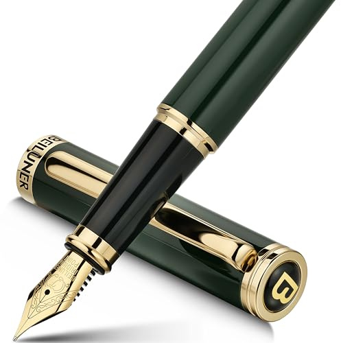 BEILUNER Luxury Fountain Pen, Stunning Racing Green Finish with 24K Gold Accents Gilded Nib, Trustworthy Pen Gift for Men&Women with Ink Converter, Elegant Pen for Writing - Green & Gold, Fine Nib
