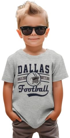 Toddler Football Shirt Baby Boy Girl Football Game Day Outfit Funny Graphic T-Shirt Kids Sports Short Sleeve Tee Tops(Gray-95,5-6T(120))