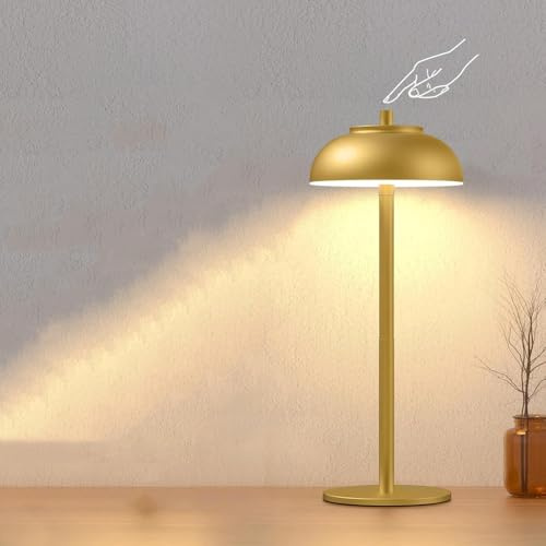 AoLa Lampada da Tavolo a Batteria a LED Ricaricabile, Lampada da Tavolo a sfioramento dimmerabile Senza Collegamento alla Rete elettrica con Lampada a Fungo Ricaricabile USB Lampade da Tavolo,d'oro