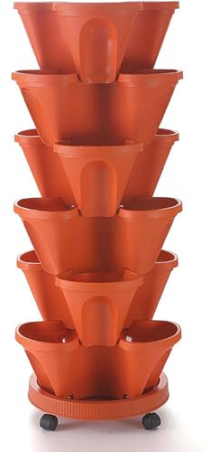Torre vertical apilable para plantas, maceta de fresas de 6 niveles, macetas de plástico para flores y hierbas para interiores y exteriores, jardín, patio y decoración de balcón