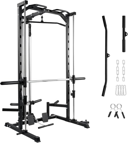 RitFit Smith Machine Power Rack - Stazione elettrica multifunzione con cavo cavo, mine e bilanciere, capacità di carico 450 kg