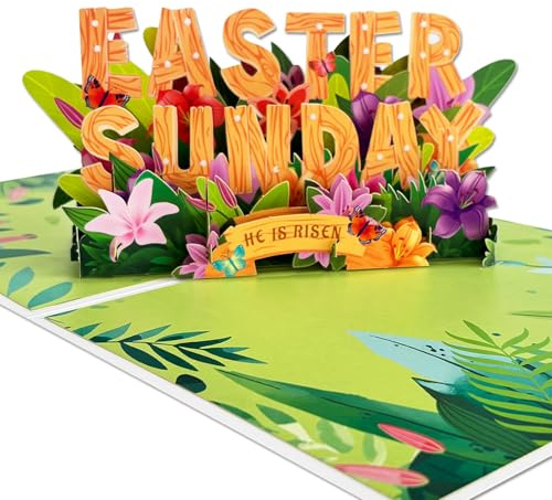 BDDYYI Easter Pop Up Cards with Envelopes, 3D Pop Up Easter Sunday Greeting Card, He Is Risen Religious Greeting Card for Family Friends, Handmade Spring Gift Card, Colorful Lily Design