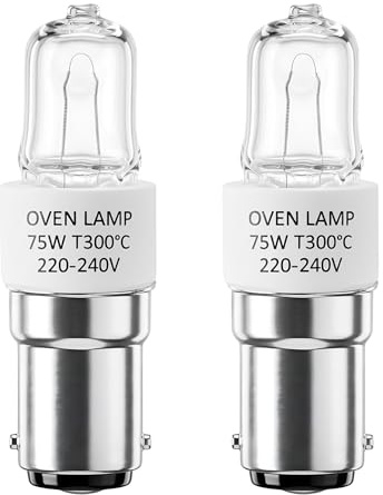 Set di 2 lampadine a baionetta BA15D, 2700 K, 75 W, 220 – 240 V, illuminazione a 360 gradi, dimmerabili, doppio contatto, resistente al calore, per elettrodomestici, plafoniere e lampade da parete