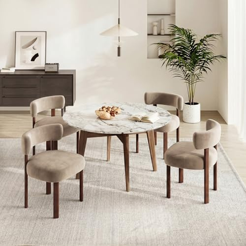 MALOL Lot de 4 chaises de Salle à Manger Design Moderne du Milieu du siècle, Style champêtre Vintage en Sherpa, dossiers incurvés Ouverts, pour Salle à Manger, Restaurant, Kaki