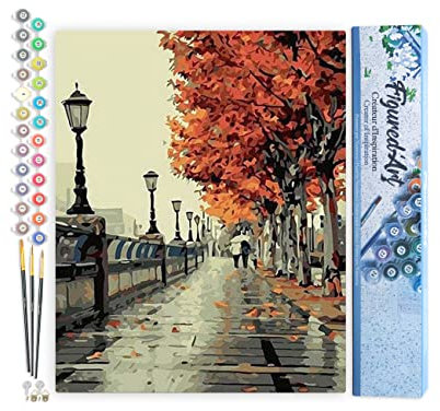 Figured'Art Peinture par Numéro Adulte Promenade sur les Quais en Automne - Activité Manuelle Kit de Loisir Créatif DIY Numéro d'Art Complet - 40x50cm sans châssis en bois
