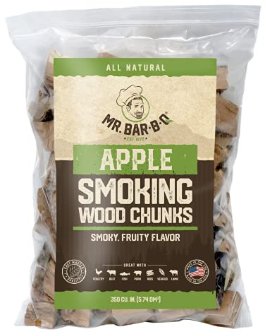 3.5 Lb. Bag Apple Wood Chunks by Mr. Bar-B-Q, Fruity Apple Flavor for Smoking, Outdoor Grilling, Backyard BBQ, Campfire, Wood Chunks for Smokers, Alternative for Charcoal Briquettes, Can be Use on Gas