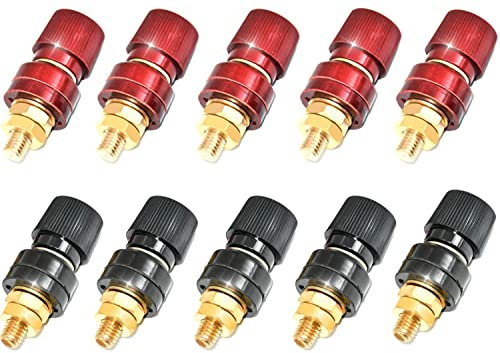 RUNCCI-YUN 10 Pcs 1/4 Copper Battery Terminal Stud, Battery Terminal Stud M6 Voltage Regulator Terminal Block Panel Mount Audio Speaker Terminal Binding Post (Red and Black)
