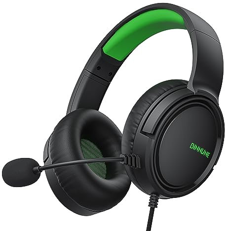 BINNUNE Cascos Gaming, Auriculares Gaming con Micrófono, Premium Stereo, Orejeras Ligero Cómodo, para Ps4 Ps5 Xbox PC NS Tableta Laptop - Verde
