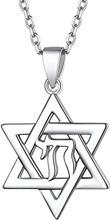 Suplight 925 Sterling Silver Star of David Necklace Hebrew Jewish Life Chai Pendant Necklaces for Women Men