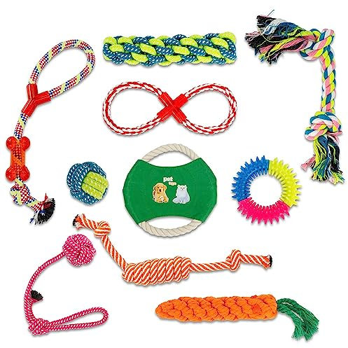 INTIRILIFE 10x Hunde Spielzeug Kauspielzeug aus Baumwolle - Spielzeug für Hunde Katzen Haustiere zum Kauen für ideale Zahnpflege zum Spielen und Entspannen