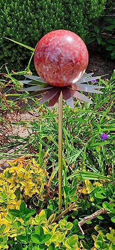 Jürgen Bocker Garten-Ambiente Blütenzauber Milano Rosenkugel 10 cm Edelstahl Gartenstecker Deko mit Stab 80 cm (rot)
