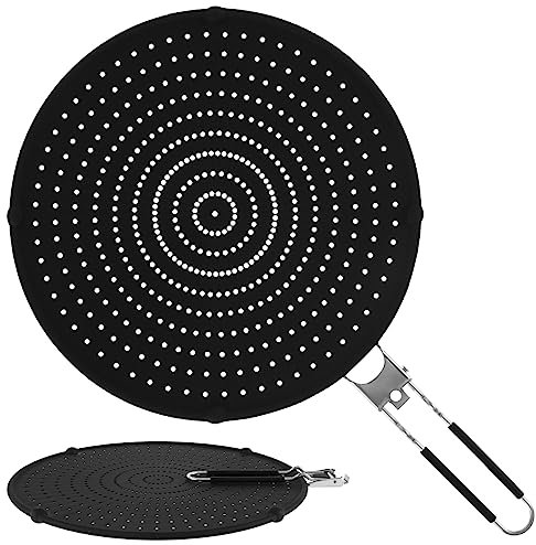 Jetcloud Silicone Splatter Screen 32cm Multipurpose Cooking Splatter Cover with Foldable Handle Heat Resistant Pan Cover Guard Draining Board Cooling Mat