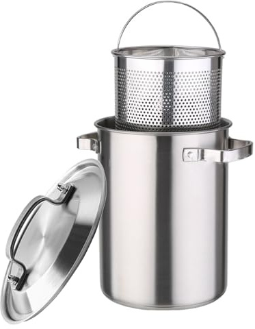 3-Piece Asparagus Pot 4L Stainless Steel Pasta Cooker Steamer with Strainer Basket and Lid Japanese Tempura Deep Frying Pot Stockpot for Kitchen French Fries, Chicken