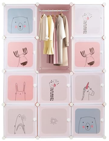 Homewell - Armario de almacenamiento para niños, 12 cubos, mueble de almacenamiento con puertas, armario infantil para juguetes, ropa, zapatos