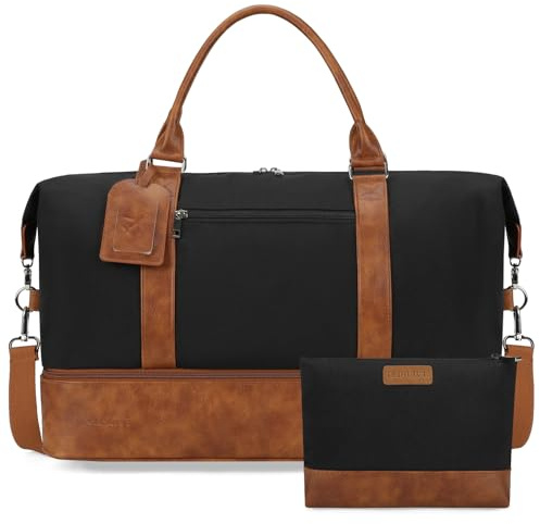 Oeihuivt Weekender Bags for Women - 21 Inch Large Travel Duffel Bag 2-Piece Set with Shoe Compartment, Heavy-Duty Canvas & Leather Carry On Overnight Tote (Airplane Approved)