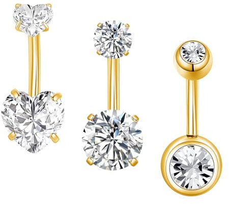 Besyvvin 3er Kurzes Bauchnabelpiercing 6mm Gold Chirurgenstahl Klein Bauchpiercing Piercing Bauchnabel Ring Herz