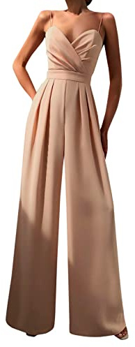 Jumpsuit Donna Elegante Da Sera Jumpsuit Tutina Tute Larghe a Gamba Larga Tuta Lunga Abito Senza Maniche Jumpsuit Retro Pantaloni Larghi Jumpsuit Cocktail Overall Cerimonia Con Maniche Corte