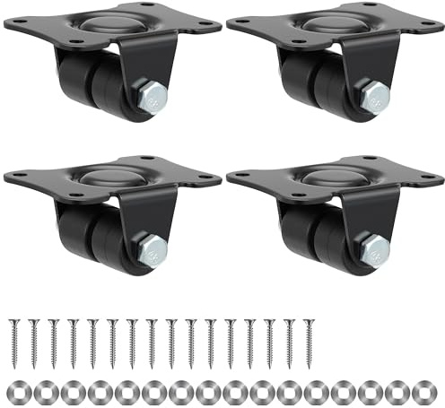 Finnhomy 1 Inch Caster Wheels Set of 4 Heavy Duty Low Profile Plate Rigid Casters Premium Solid Nylon Double Wheels 1,100 Lbs Anti-wear Furniture Casters Extra-Wide Smooth for Bed Workbench Black