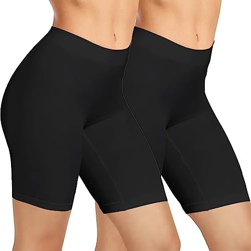 AURUZA 2pcs Anti Chafing Shorts Women, Seamless Slip Shorts Comfortable Underwear for Dresses Skirts Running Cycling Walking Yoga Everyday Wear (2pcs Black,XL)