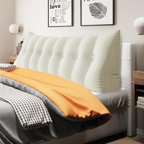 strusery Almohada de cuña de pana – Cojín triangular grande de respaldo de cabecera para sofá cama y reposo en cama, soporte de lectura, posicionamiento de almohadilla para pies (blanco, 200x50x20cm)