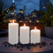 Outdoor LED Kerzen mit Timer und Flammen Effekt 15 cm 12 cm 10 cm - 3er Set - Künstliche Stumpenkerze warm weiß für Außen - Garten Tisch Deko Beleuchtung Gartenkerze Dekokerze Laternenkerze