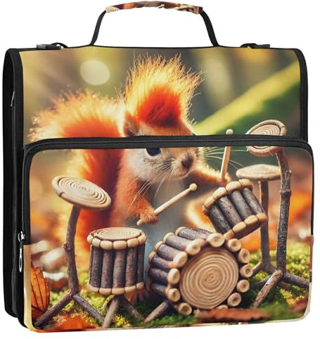1.5 Inch Binders 3 Ring Heavy Duty Cute Squirrel Forest Binder Zipper Organizer Binders with Strap Middle School Bag Large Storage Portfolio Case with Handle