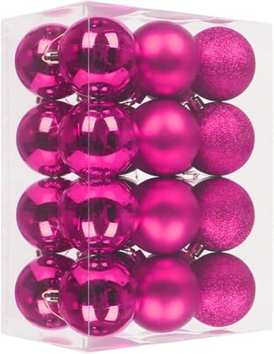DITK-U 24 bolas de Navidad de 3 cm con purpurina mate, decoración de árbol brillante para exteriores, adornos de árbol de Navidad para decoración colgante de Navidad (rosa)