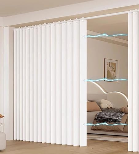 Cortina Plegable Separador de Ambientes, Cortina Ducha Plegable Magnetica Resistente, Divisor de Habitación, Dormitorio, Baño, Sala de Estar, Puerta de Acordeón(Blanco,350x250cm)