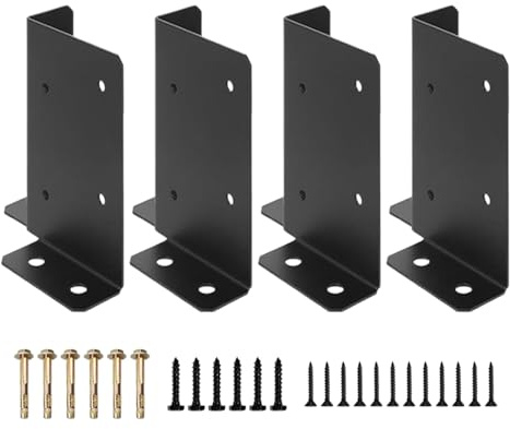 Base de poste de valla | Soporte de base de poste de valla de madera - 4 piezas de soporte de montaje resistente para hormigón, patio, terraza, porche, cenador, valla, buzón