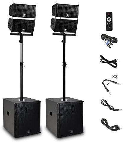 PRORECK Club 6000 15-Zoll-6000-W-P.M.P.O-Stereo-PA-Lautsprechersystem-Kombiset 4 Line-Array-Lautsprecher, 2 15-Zoll-Subwoofer mit Bluetooth/USB-Lesefunktion/SD-Karte, für Party, DJ, Hochzeit, Meeting