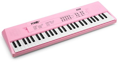 MAX KD54, Clavier Électronique Rose 54 Touches, Idéal Débutants et Enfants, Batterie Rechargeable, 100 Sons et 100 Rythmes, Micro Inclus
