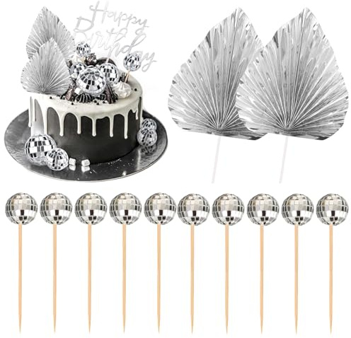 UJBVCX 12 Pezzi Decorazioni per Torte con Palla da Discoteca y Forma di Palma Cake Toppers per Compleanno Disco Tema 70s Accessori per Feste