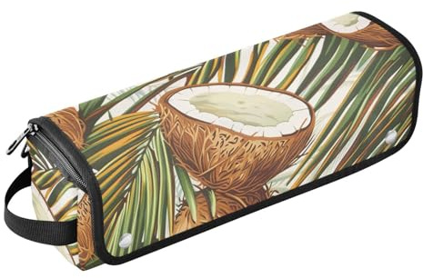 Sac de voyage pour outils de cheveux pour femme avec tapis de fer à friser - Sac de rangement pour fers plats, lisseurs, fers à friser, marron hawaïen, noix de coco - Pochette de rangement pour femme