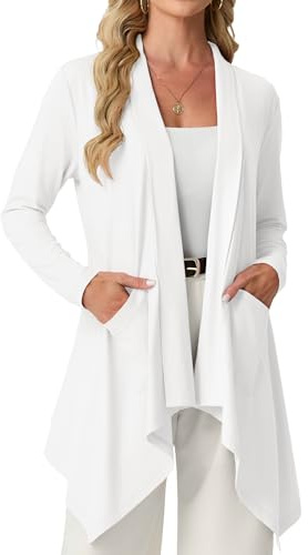 GRECERELLE Cardigan för kvinnor, lättviktig, draperad, öppen, casual, långärmad, koftor, för kvinnor, Storbritannien, pojkvänner, koftor, vår, sommar, höst, strand, coverups med ficka