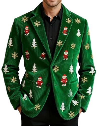 Chaqueta de pana para hombre, chaqueta de traje de Navidad, chaqueta de traje de árbol con estampado 3D, abrigo ajustado, blazer de fiesta, disfraces, chaquetas para hombre, 01 Verde, XXL