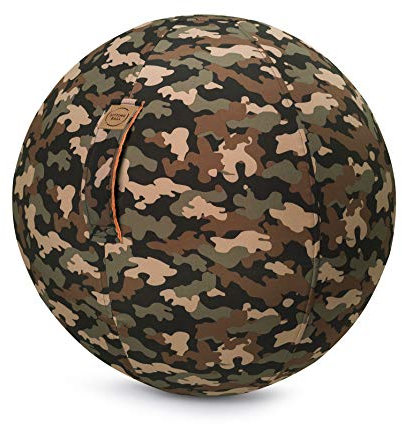 Sitting Ball CAMO Sitzball mit Softshell-Bezug, ergonomisch Sitzen im Büro & Zuhause, 65 cm Ø, Gymnastikball, Fitnessball mit Tragegriff, 30°C waschbar, Oliv