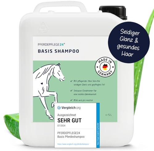 Mildes Pferdeshampoo - Basis Pferde Shampoo 0,5l, 2,5l, 5l & 10l pH Neutral - Seidiger Glanz, leichte Kämmbarkeit & sichtbar gesundes Haar - Pferdepflege von Pferdepflege24-5l