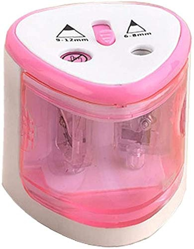 Elektrisk automatisk pennvässare, dubbelhåls pennvässare kompakt skrivbord pennvässare 6-8 mm och 9-12 mm för hem, skola och kontor present-rosa