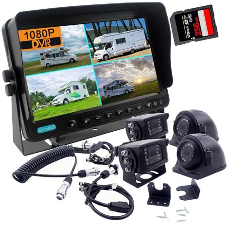 CAMSLEAD 7 Zoll Bildschirm 1080P HD-Kamerasystem Das 5. Rad-Kamera-Monitor-System, DVR-Recorder mit Quad-Split-Screen, 7 Zoll Monitor + 4X-Kameras 1080P + Anhängerkupplungs Schnellverbindungs Kit